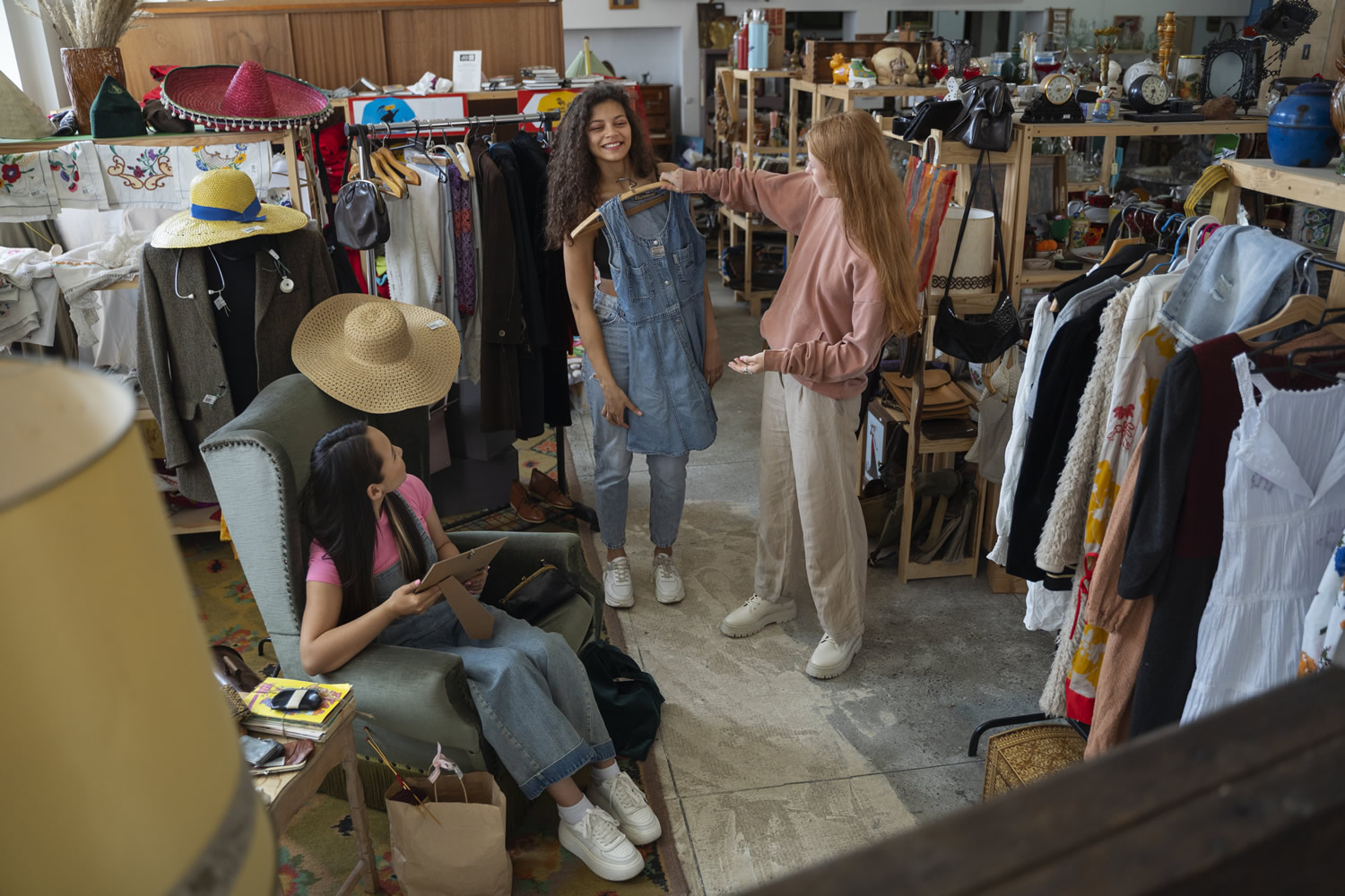 Friends going shopping in antique store